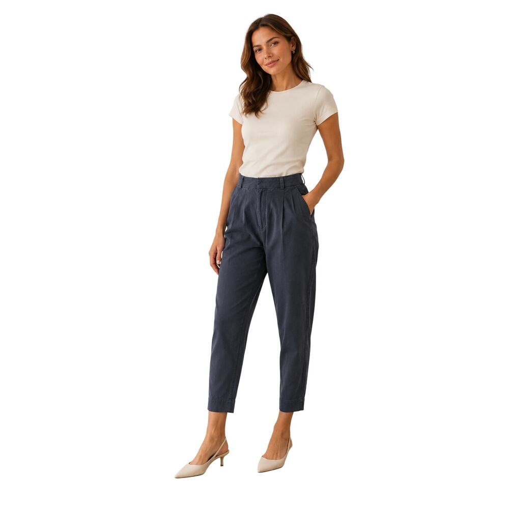 Everlane Lyocell Cropped Tapered Pants black career Pleated High Rise Ankle sz 0